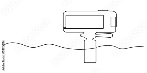 Smartphone on a mini tripod holder for vlogging or video recording continuous one line drawing