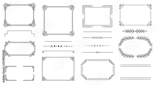 Simple line frame set illustration material for headings and titles, white background