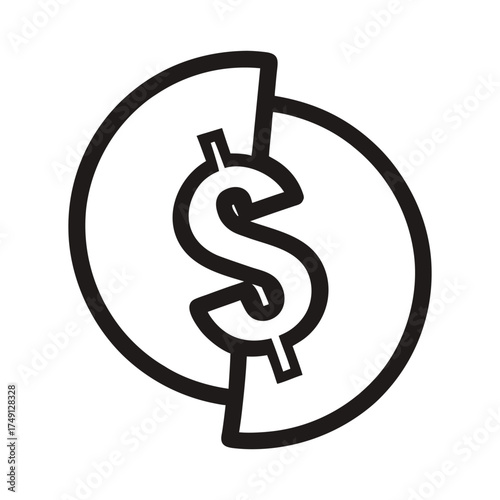 Broken dollar sign outline icon on white background