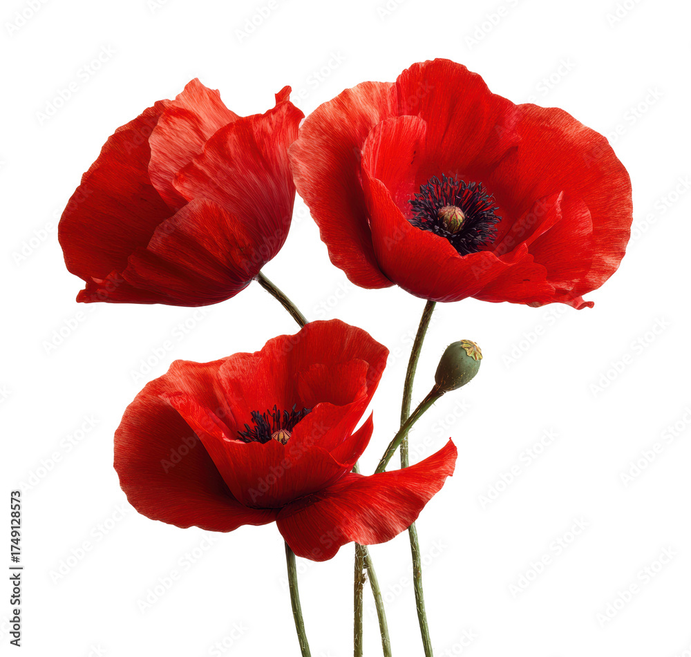 Obraz premium Vibrant red poppies in bloom nature scene floral arrangement isolated on transparent background