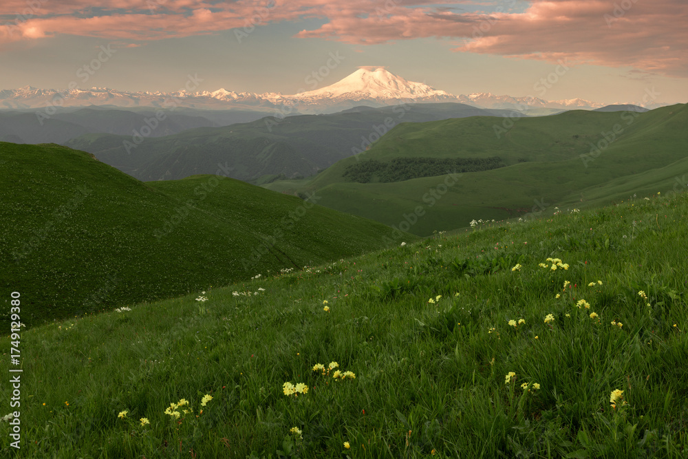 Fototapeta premium A breathtaking landscape with Elbrus mountain