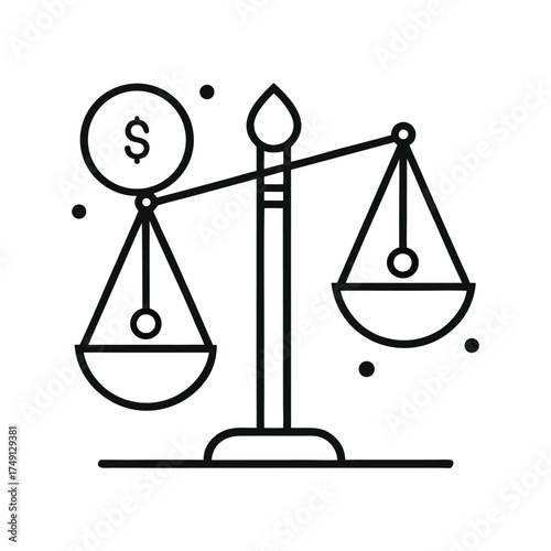 Balance scale with dollar symbol outline icon