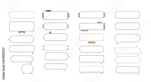 Set of simple flat frame design elements for text and comments, white background
