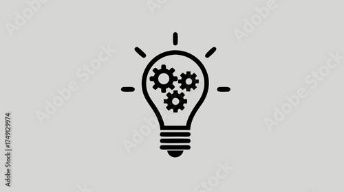 Innovative lightbulb with gears inside icon. Concept of creative problem-solving, engineering, strategy, and idea generation process.
