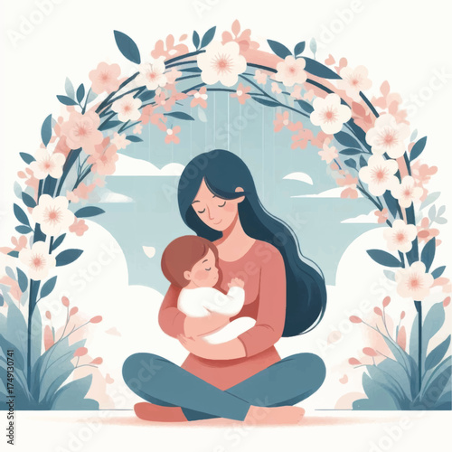 A tender illustration of a mother holding her baby.
