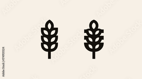Stylized wheat ear icons, minimalist grain symbols representing natural food, agriculture, bakery, and organic products design.