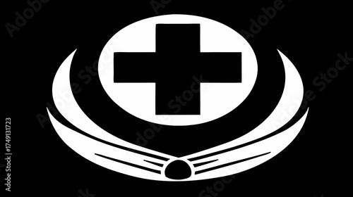 Healthcare medical cross symbol icon on black background, global health care, emergency first aid, medical support, clinic sign logo concept