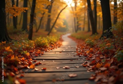Rustic Autumn Leaf Drift on Secluded Woodland Pathway Enigmatic Trails