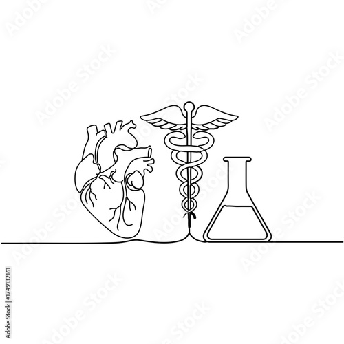 A black and white icon created in the continuous line drawing (single stroke) technique. This elegant design depicts a fundamental medical or health object