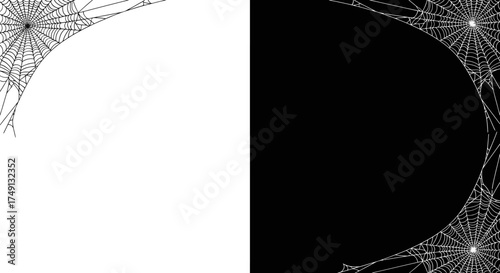 Spiderweb vector frame design on black background, white background