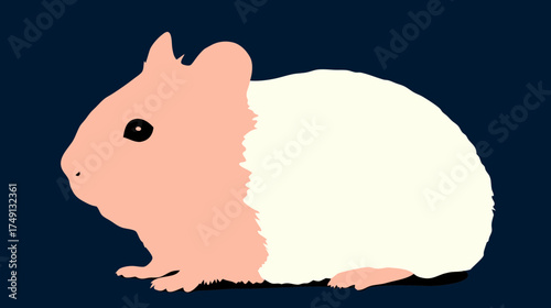 Cute bicolor guinea pig illustration, pet rodent with pink and cream fur, isolated on dark background. Adorable animal graphic.