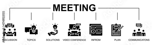 Meeting banner web icon glyph style vector illustration concept with icon of meeting, discussion, topics, solutions, video conference, inform, plan
