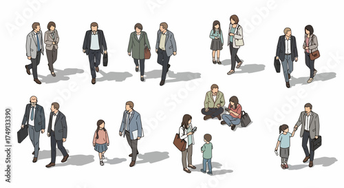 Vector illustration of people seen from above, perfect for architectural plans and design projects, white background