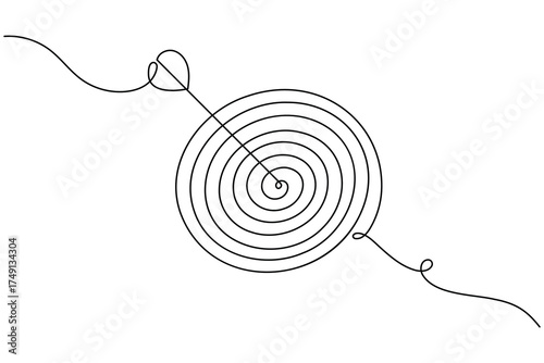 Success goal with continuous one line drawn arrows on white background minimalist round and bullseye outline vector illustration