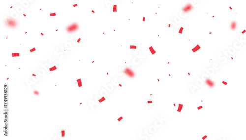 Falling festive confetti. Red flying confetti.