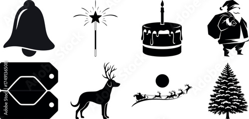 Vector art of assortment of festive christmas and winter holiday icons in black silhouette