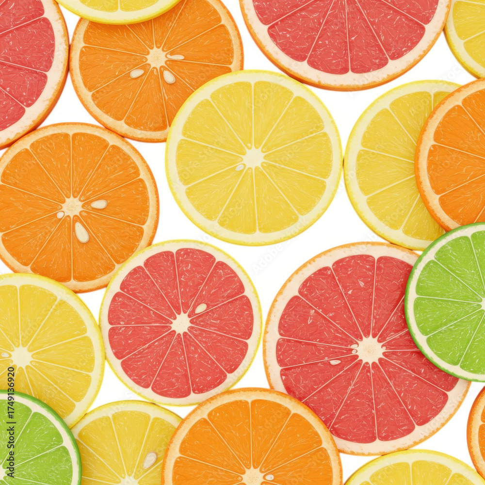 Fototapeta premium Assortment of fresh citrus fruit slices including grapefruit orange and lemon isolated on transparent background