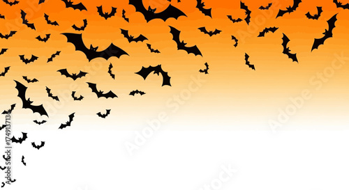 Halloween background illustration with flying black bats and orange gradient, white background