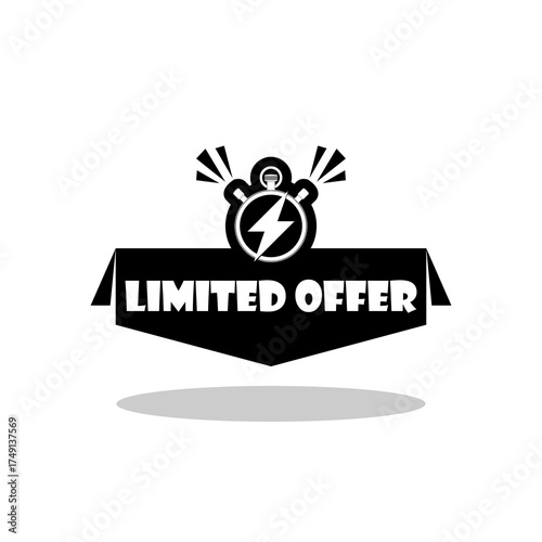 Limited Offer Banner Tag and Stop Watch icon with shadow