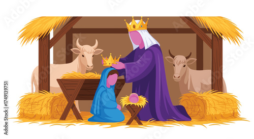 A Joyful Christmas Nativity Scene with Wise Men and Animals