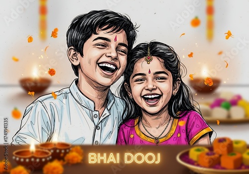 Bhai Dooj 2025 minimalistic poster with Arthi thali, brother and sister bond