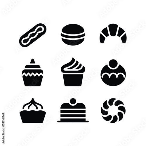 Set of black and white minimalist bakery icons for vector graphics and scalable illustrations eps silhouette