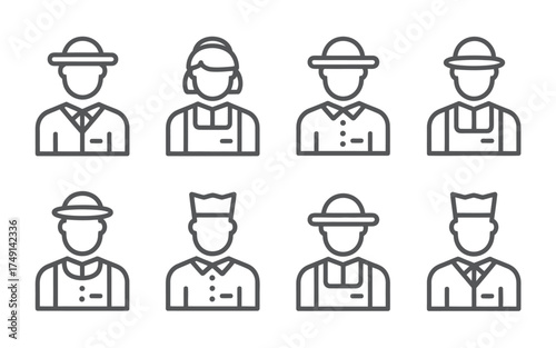 Scalable vector icon set representing diverse professions and roles silhouette