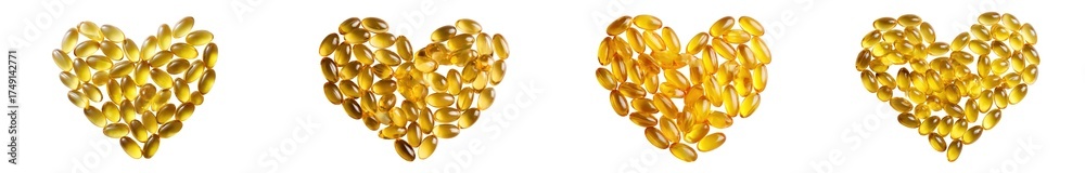 Fototapeta premium Four golden hearts isolated on transparent background
