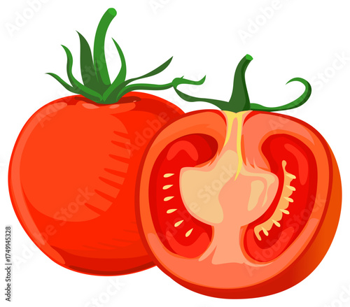 Fresh tomato food vector showing juicy red vegetable perfect for healthy meal design.