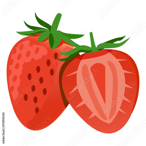 Strawberry food vector representing sweet red fruit rich in vitamin C and antioxidants.