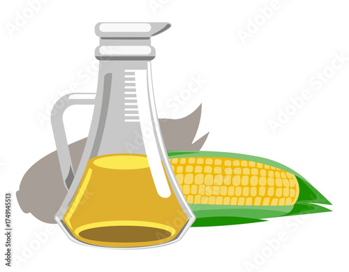 Corn oil food vector illustration showing natural cooking oil rich in healthy fat and nutrition.