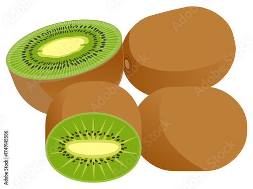 Kiwi food vector showing green fruit full of vitamins and antioxidants for health.