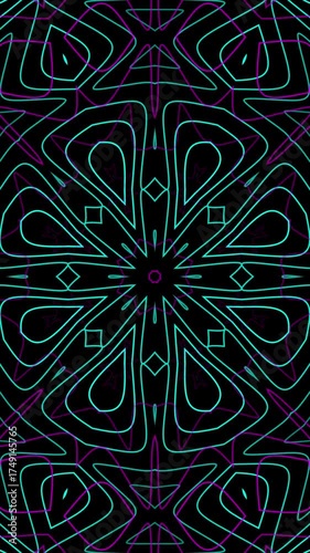Geometric Mandala A symmetrical digital art design in turquoise and purple, perfect for pattern creation and abstract visuals