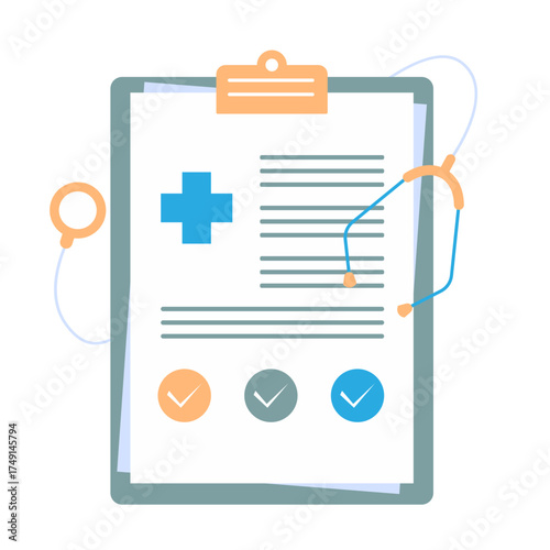 Medical Report Clipboard with Stethoscope Illustration