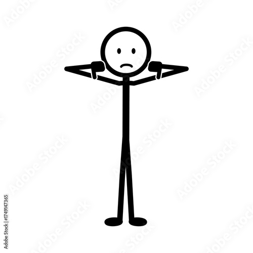 Stickman illustration showing thumb down with sad face.