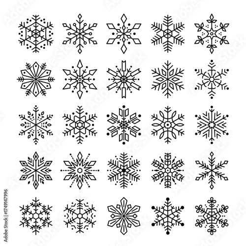 겨울 눈꽃 결정 라인 아이콘