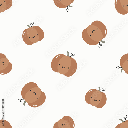 Seamless pattern with cute pumpkin. Flat vector background. Creative texture for fabric, wrapping, textile, wallpaper, apparel.