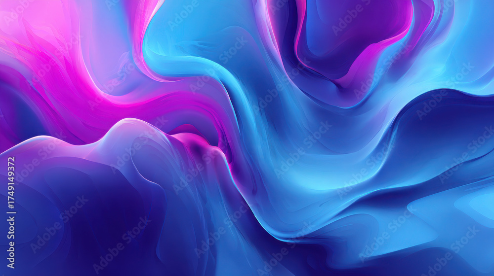 Obraz premium Vibrant abstract artwork showcases fluid waves of blue, purple, and pink hues with a smooth gradient.