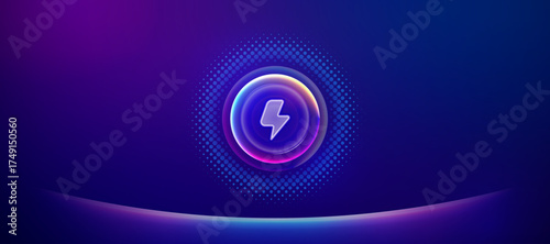 Luminous lightning bolt icon on abstract blue purple background