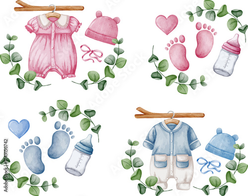 Baby Shower and Gender Reveal Clipart Collection Set for Baby Boy and Baby Girl
