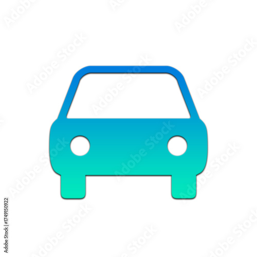 A simple blue and green gradient car icon isolated on a black background in a minimalist style on transparent background