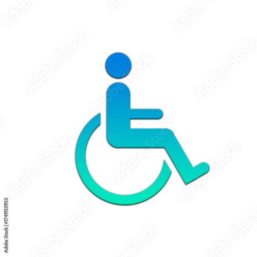 Gradient blue and green wheelchair symbol on a black background accessibility representation on transparent background