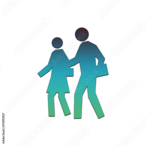 Gradient figures of a man and woman walking with a briefcase isolated on black background design on transparent background