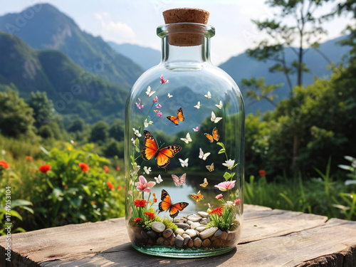 Enchanting Glass Bottle Terrarium Filled With Butterflies and Lush Greenery