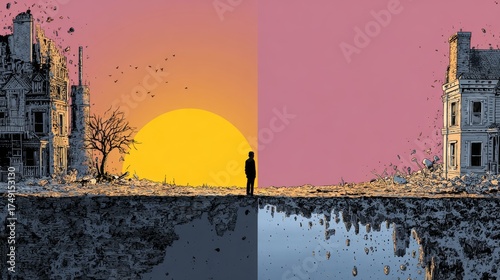 Concept of reality versus expectations, showing contrast between unrealistic hopes and real life situations.