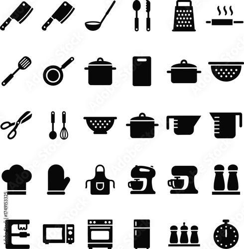 Collection of kitchen utensils and appliances icons