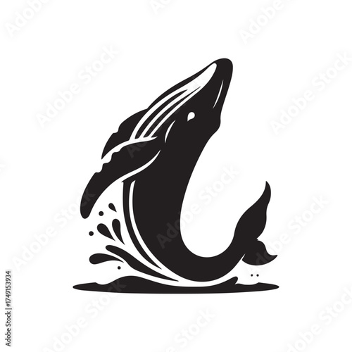 humpback whale breaching vector silhouette clip art logo design illustration