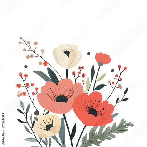 This charming floral arrangement is perfect for websites or blogs about weddings, invitations, greeting cards, crafts, spring, or feminine design themes.

