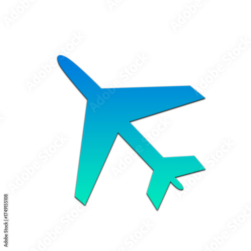 A stylized airplane icon with a blue to green gradient isolated on a black background plane travel on transparent background