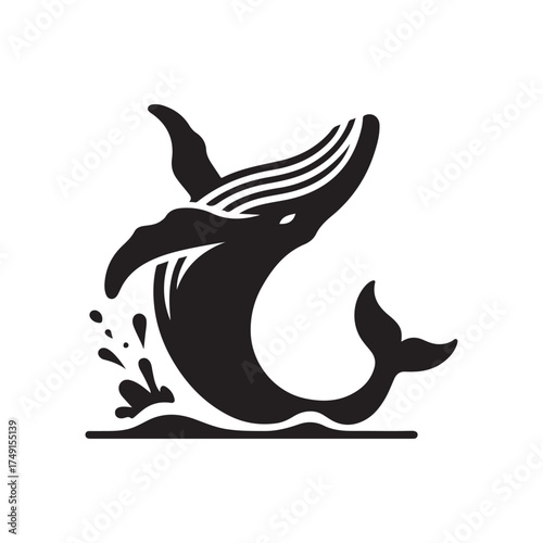 humpback whale breaching vector silhouette clip art logo design illustration